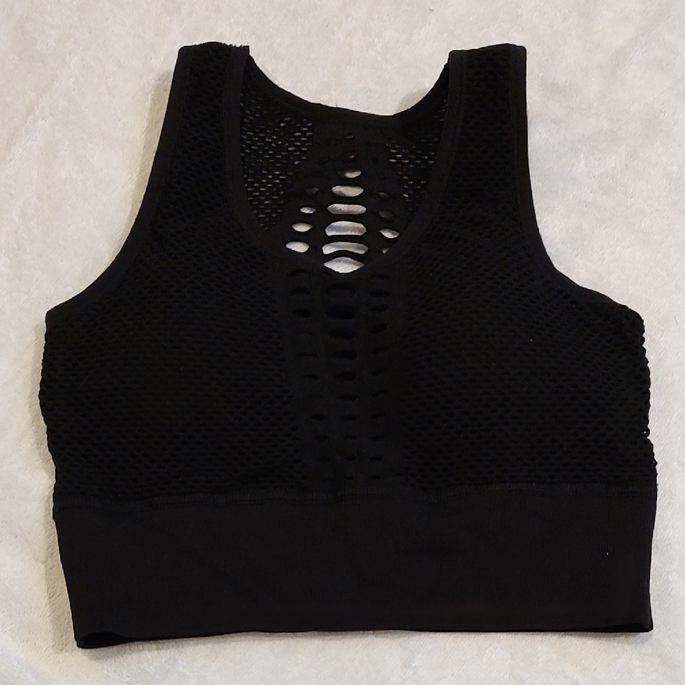 Sleek Black Mesh Sports Bra